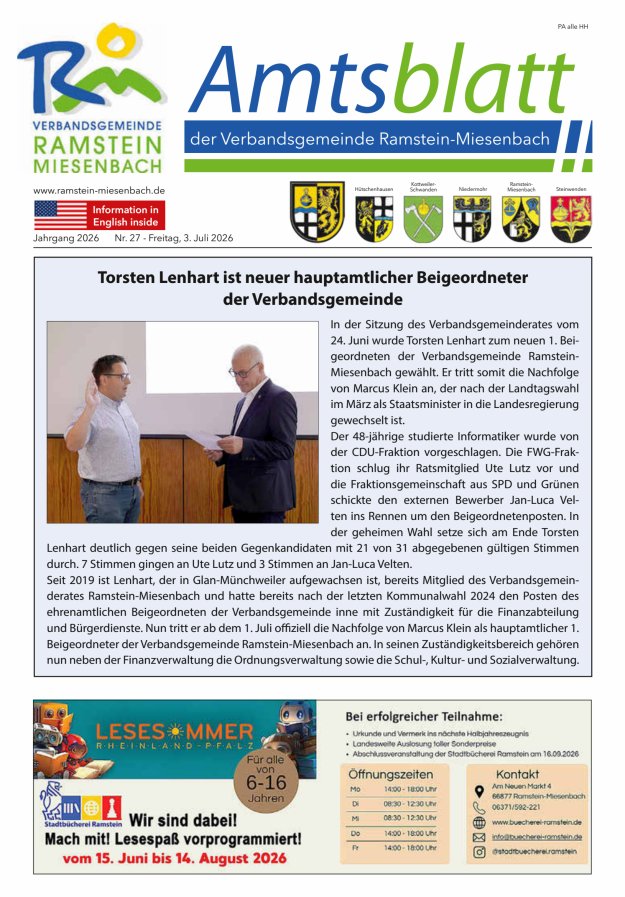 Amtsblatt VG Ramstein-Miesenbach Titelblatt 27/2026