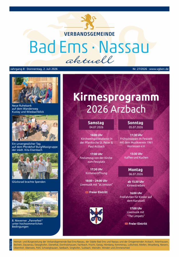 Bad Ems-Nassau aktuell Ausgabe Bad Ems Titelblatt 27/2026