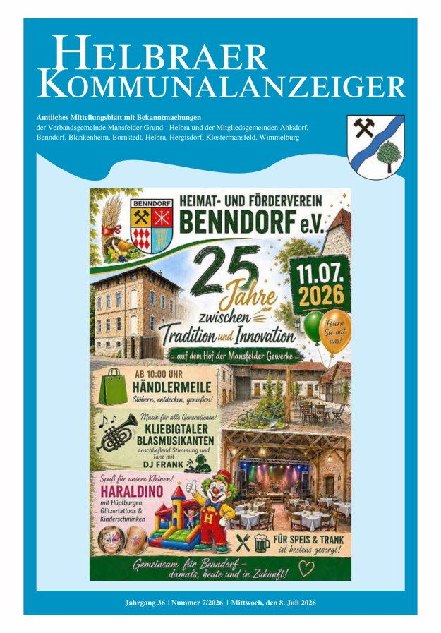 Helbraer Kommunalanzeiger – Amtliches Mitteilungsblatt mit Bekanntmachungen Titelblatt 07/2026