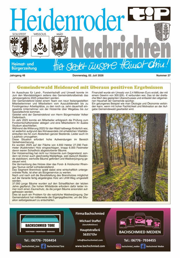 "tip" Heidenroder Nachrichten Titelblatt 27/2026