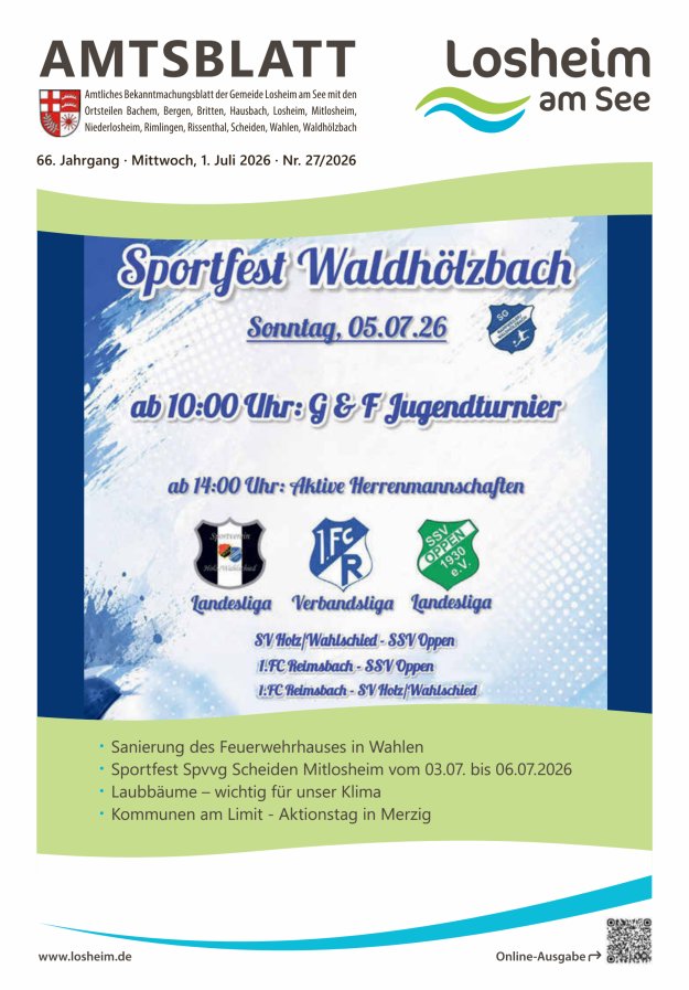 Amtliches Bekanntmachungsblatt der Gemeinde Losheim am See Titelblatt 27/2026