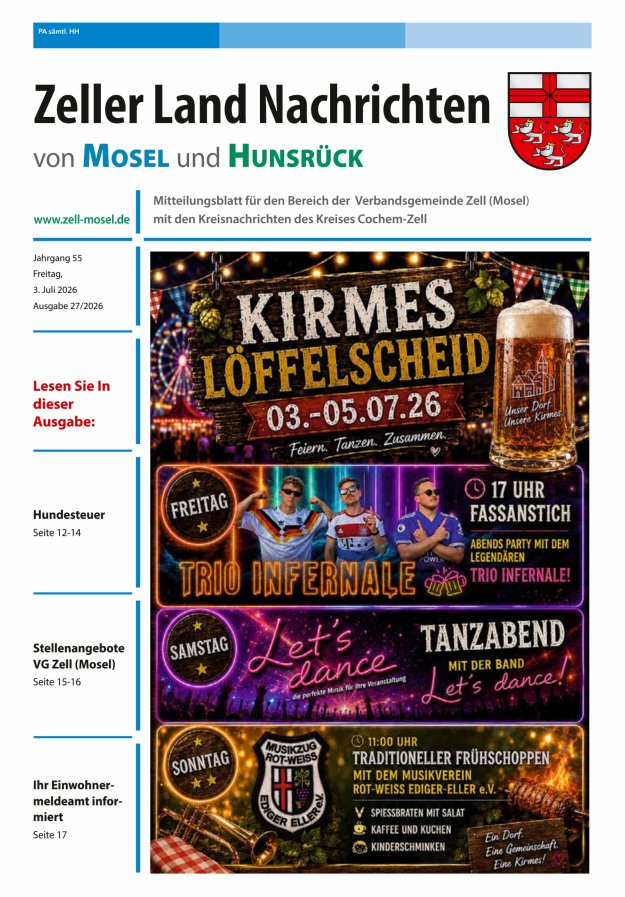 Zeller Land Nachrichten Titelblatt 27/2026