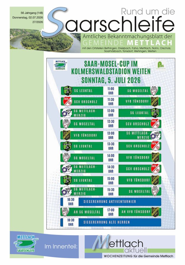 Rund um die Saarschleife Gemeinde Mettlach Titelblatt 27/2026