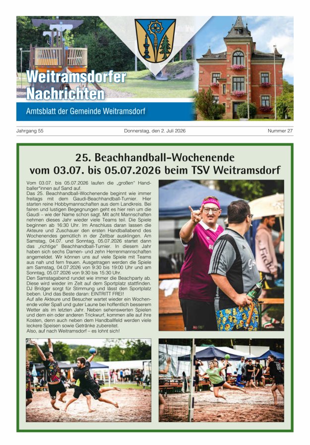 Weitramsdorfer Nachrichten Titelblatt 27/2026