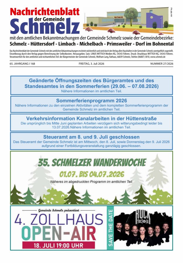Nachrichtenblatt Schmelz Titelblatt 27/2026