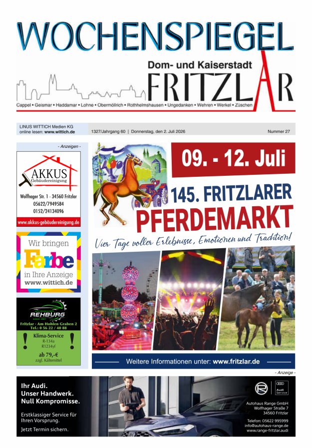 Wochenspiegel Dom- und Kaiserstadt Fritzlar Titelblatt 27/2026