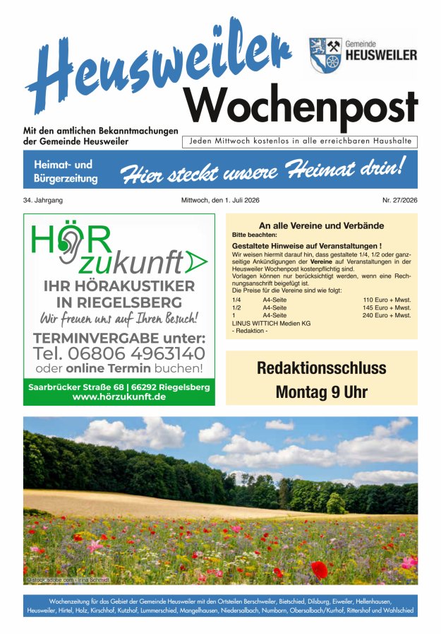 Heusweiler Wochenpost Titelblatt 27/2026
