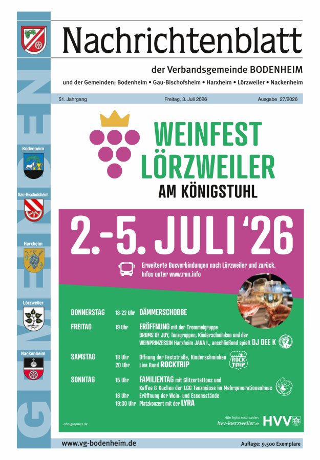 Nachrichtenblatt der VG Bodenheim              Titelblatt 27/2026