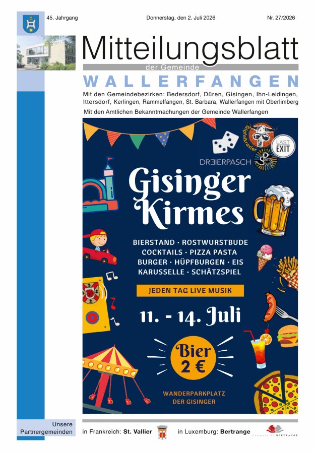 Mitteilungsblatt Gemeinde Wallerfangen Titelblatt 27/2026