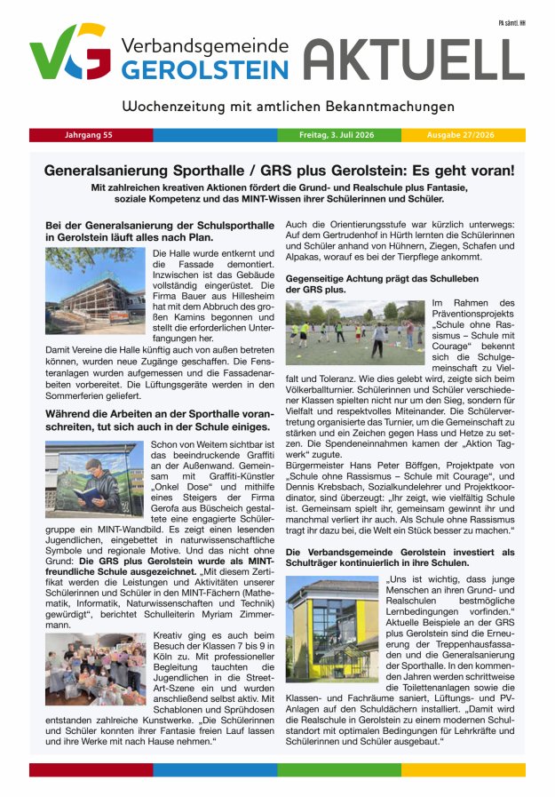 Verbandsgemeinde Gerolstein aktuell Titelblatt 27/2026