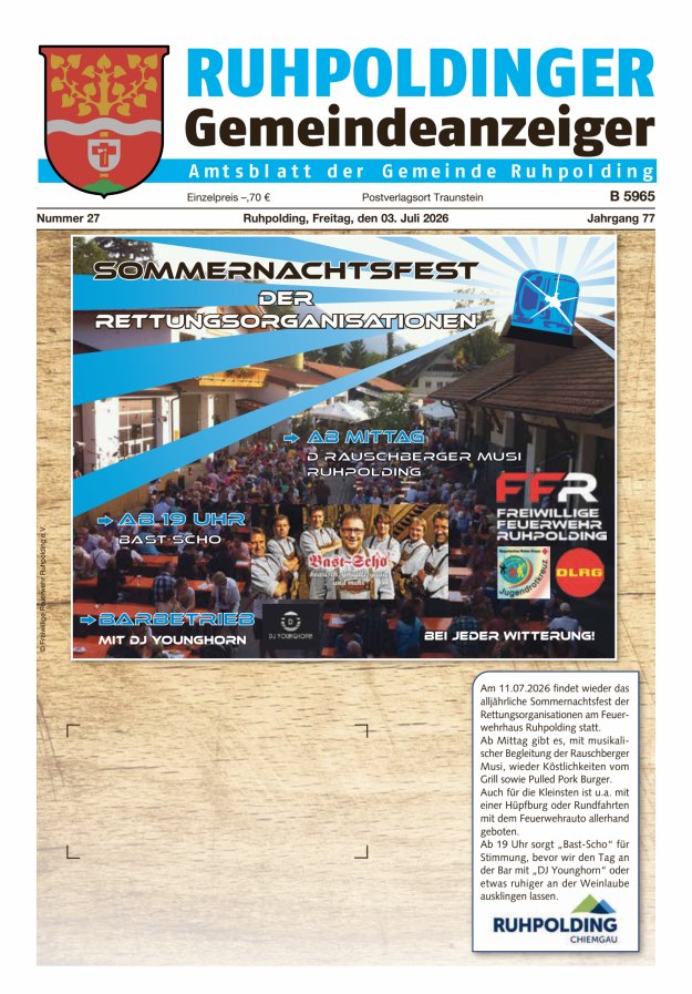 Ruhpoldinger Gemeindeanzeiger Titelblatt 27/2026