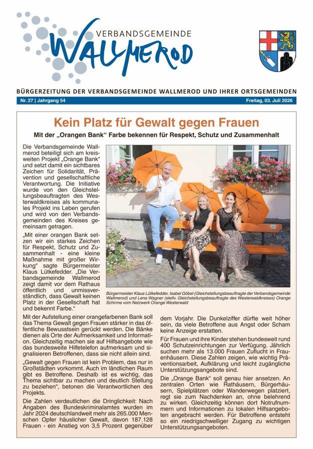 Wir über uns - Verbandsgemeinde Wallmerod Titelblatt 27/2026