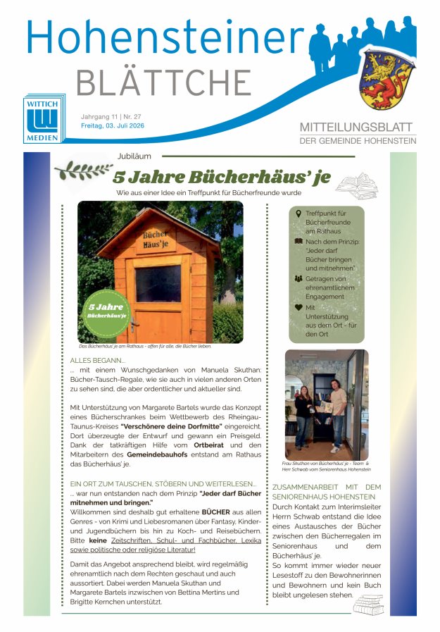 Hohensteiner Blättche Titelblatt 27/2026
