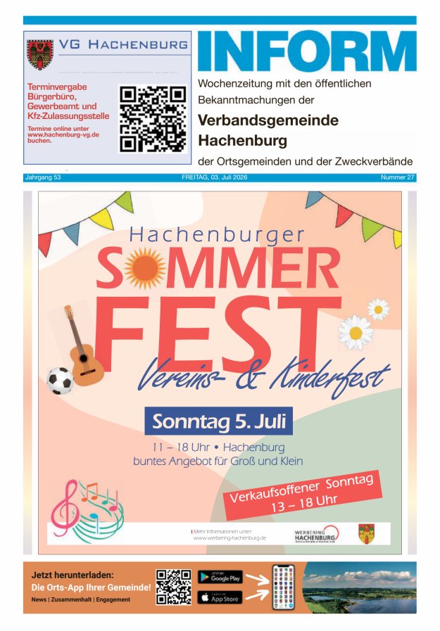 INFORM - Wochenzeitung der Verbandsgemeinde Hachenburg Titelblatt 27/2026