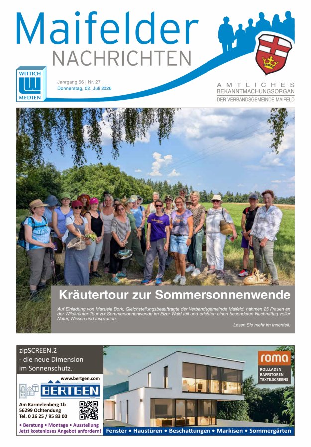Maifelder Nachrichten - Wochenzeitung der Verbandsgemeinde Maifeld Titelblatt 27/2026