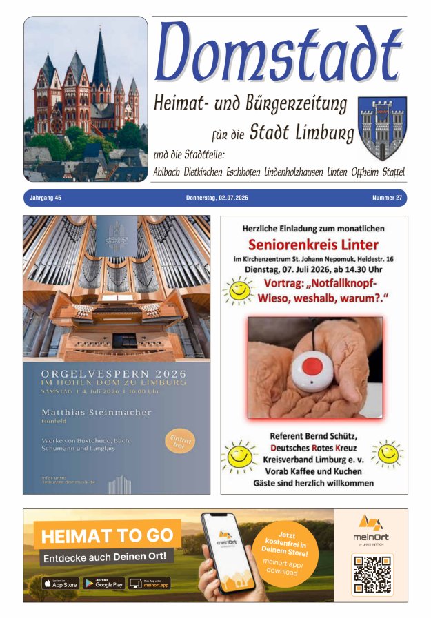 Domstadt - Heimat- und Bürgerzeitung für die Stadt Limburg Titelblatt 27/2026