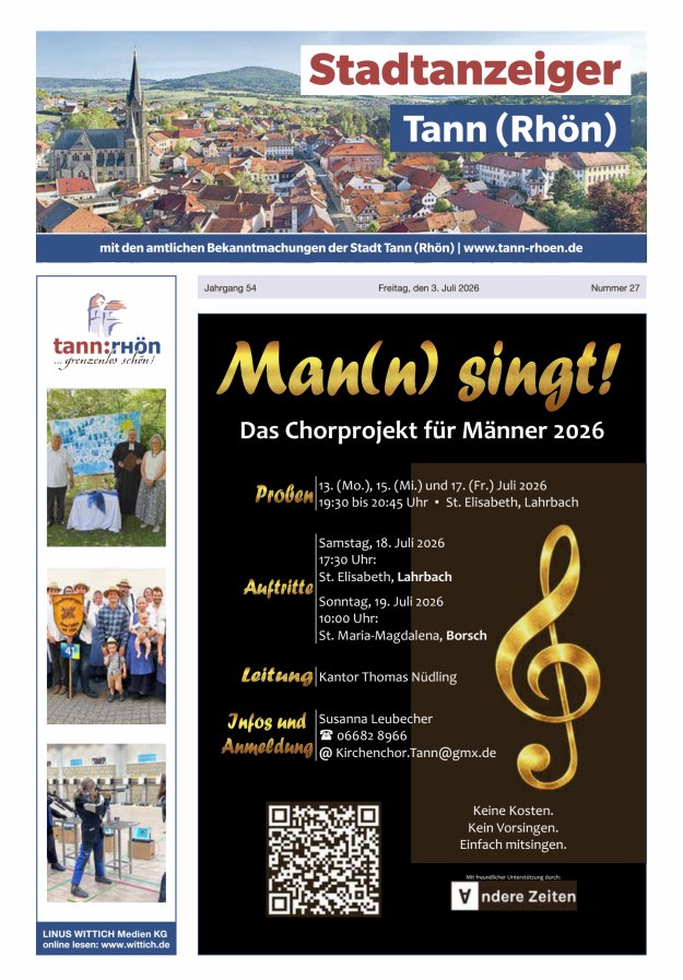 Stadtanzeiger Tann (Rhön) Titelblatt 27/2026