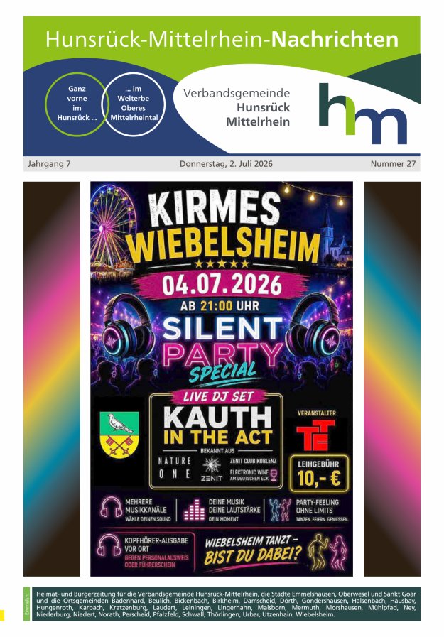 Hunsrück-Mittelrhein Nachrichten Ausgabe Emmelshausen Titelblatt 27/2026
