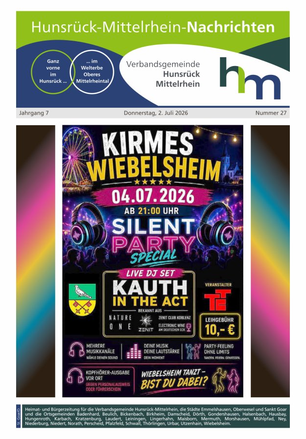 Hunsrück-Mittelrhein Nachrichten Ausgabe St Goar Oberwesel Titelblatt 26/2026