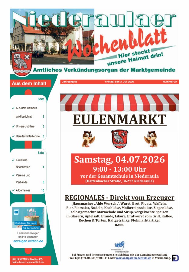 Niederaulaer Wochenblatt Titelblatt 27/2026