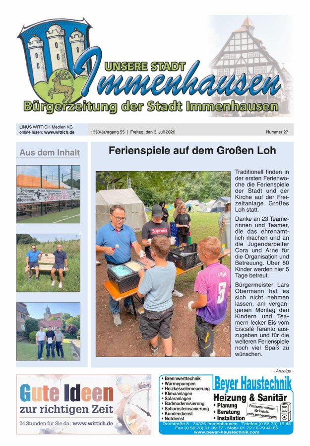 Unsere Stadt Immenhausen Titelblatt 27/2026
