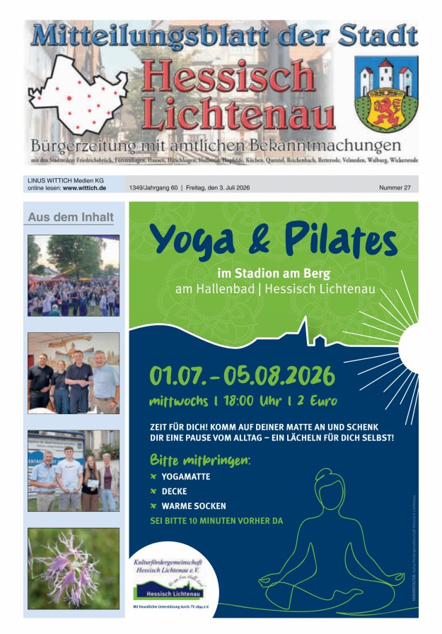 Mitteilungsblatt der Stadt Hess Lichtenau Titelblatt 27/2026