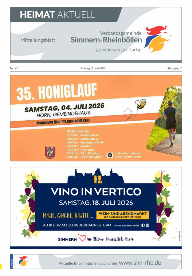 Heimat Aktuell - Mitteilungsbl der VG Simmern-Rheinböllen Ausg Simmern Titelblatt 27/2026