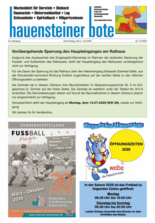 Hauensteiner Bote Titelblatt 27/2026