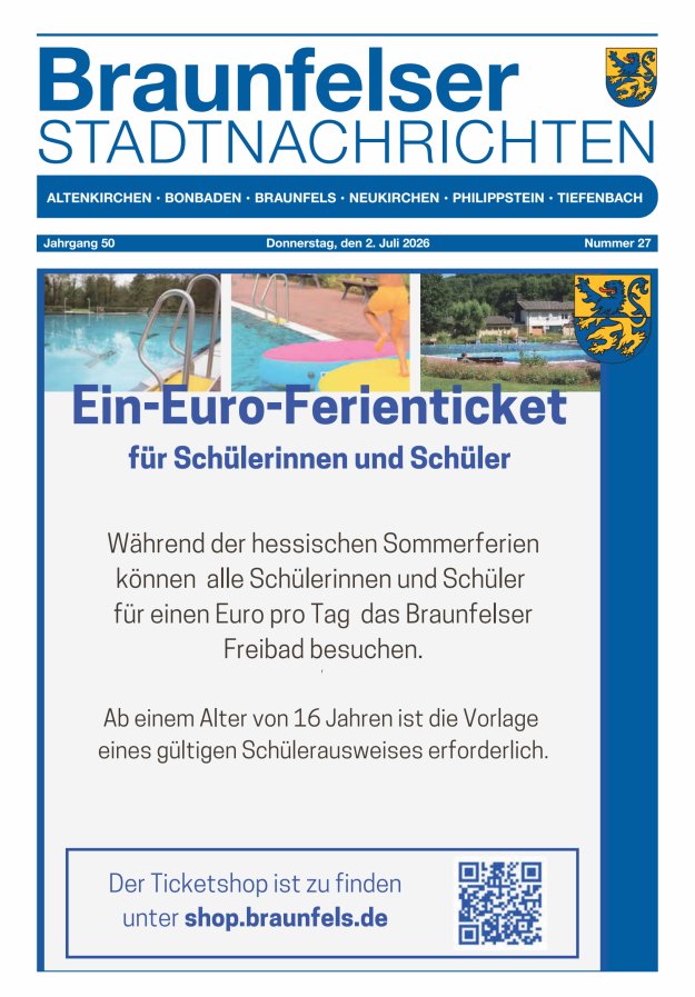 Braunfelser Stadtnachrichten Titelblatt 27/2026