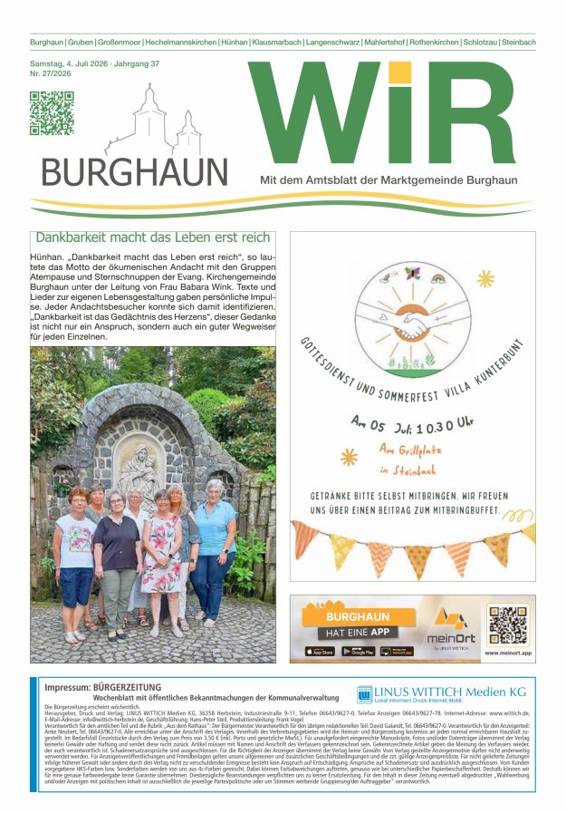 WIR - mit Amtsblatt der Marktgemeinde Burghaun Titelblatt 27/2026