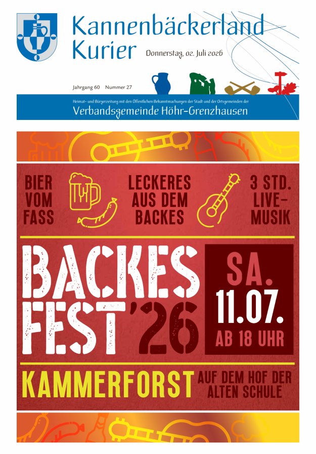 Kannenbäckerland-Kurier Verbandsgemeinde Höhr-Grenzhausen Titelblatt 27/2026