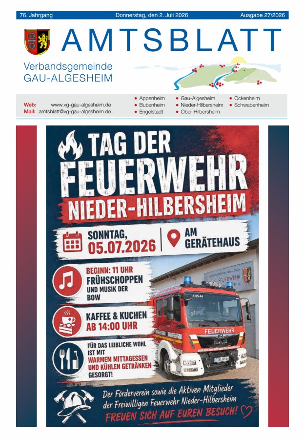Amtsblatt der VG Gau-Algesheim Titelblatt 27/2026