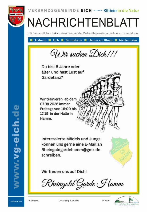 Nachrichtenblatt der VG Eich Titelblatt 27/2026