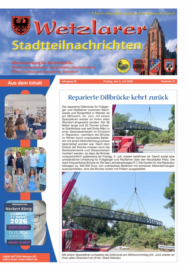 Wetzlarer Stadtteilnachrichten Titelblatt 27/2026