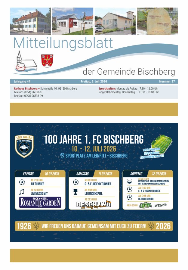 Mitteilungsblatt der Gemeinde Bischberg Titelblatt 27/2026