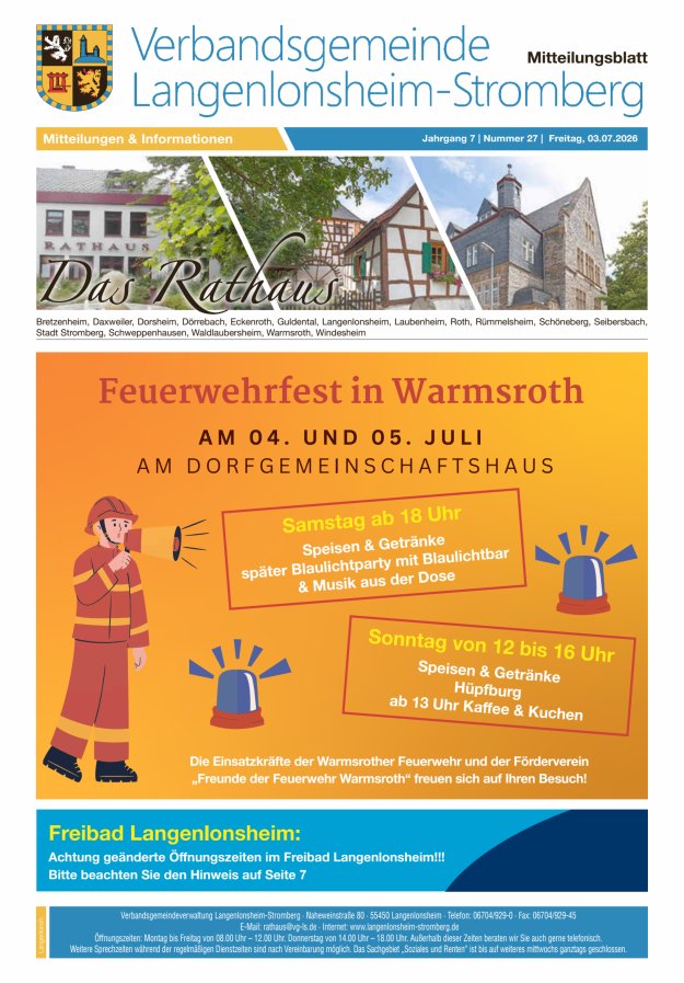 Das Rathaus - MTB d VG Langenlonsheim-Stromberg Titelblatt 27/2026