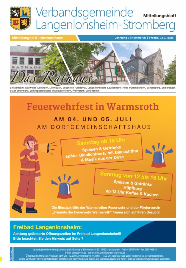 Das Rathaus - MTB d VG Langenlonsheim-Stromberg  Titelblatt 26/2026