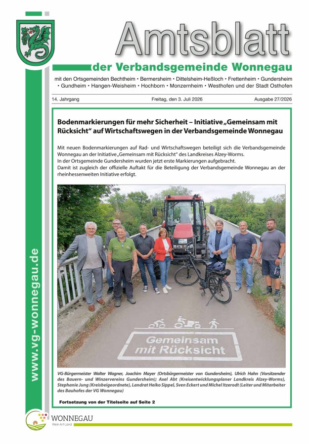 Amtsblatt VG Wonnegau Titelblatt 27/2026