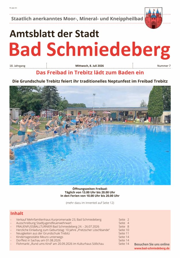 Amtsblatt der Stadt Bad Schmiedeberg Titelblatt 07/2026
