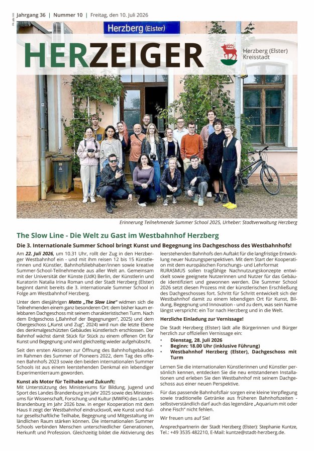 Amtsblatt für die Stadt Herzberg (Elster) mit Bekanntmachungen der Stadt  Titelblatt 10/2026
