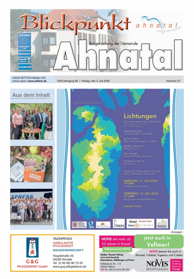 Blickpunkt Ahnatal Titelblatt 27/2026