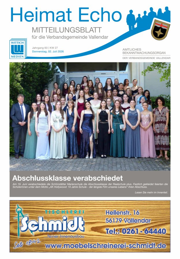Heimat-Echo - Heimat- und Bürgerzeitung Verbandsgemeinde Vallendar Titelblatt 27/2026