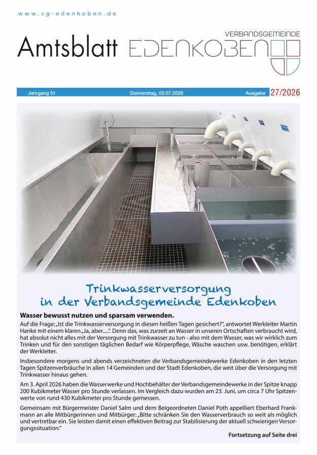 Amtsblatt VG Edenkoben Titelblatt 27/2026