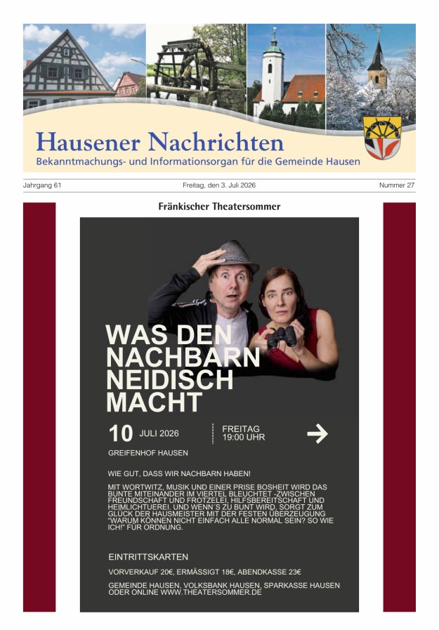Hausener Nachrichten Titelblatt 27/2026