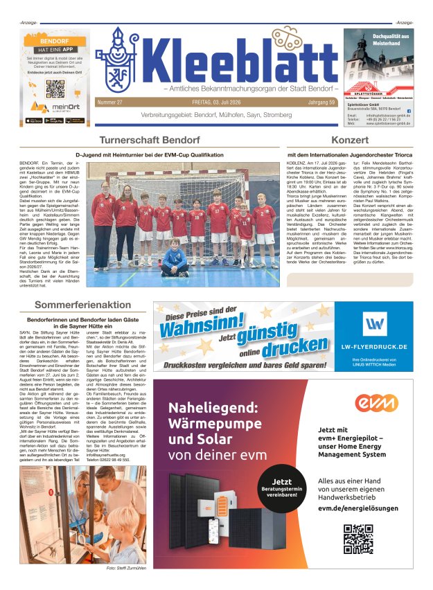 Kleeblatt - Amtliches Bekanntmachungsorgan der Stadt Bendorf Titelblatt 27/2026