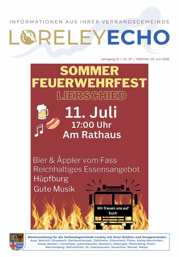 Loreley-Echo - Mitteilungsblatt der Verbandsgemeinde Loreley Titelblatt 27/2026