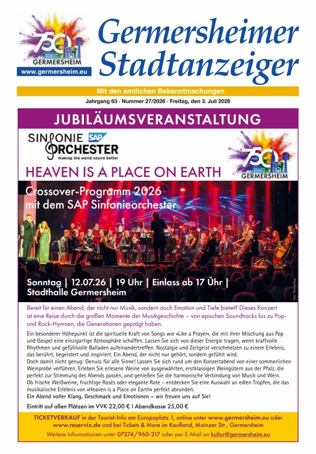 Germersheimer Stadtanzeiger Titelblatt 27/2026