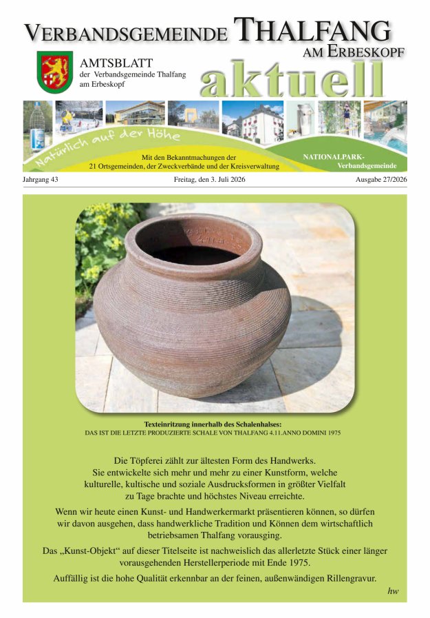 Thalfang aktuell - Amtsblatt VG Thalfang Titelblatt 27/2026