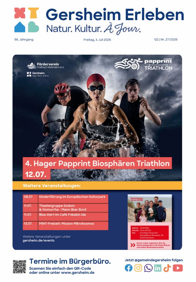Bekanntmachungsblatt der Gemeinde Gersheim Titelblatt 27/2026
