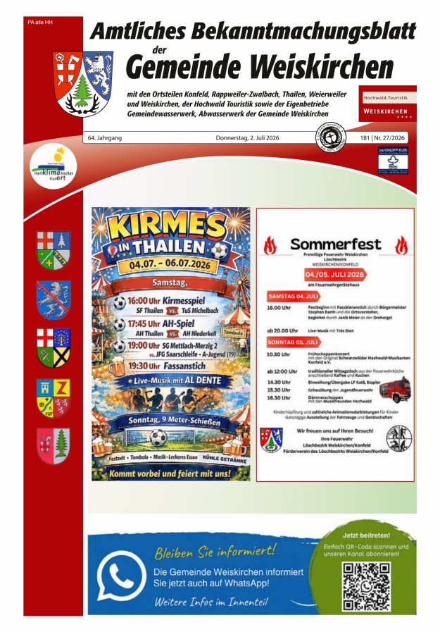 Amtliches Bekanntmachungsblatt der Gemeinde Weiskirchen Titelblatt 27/2026